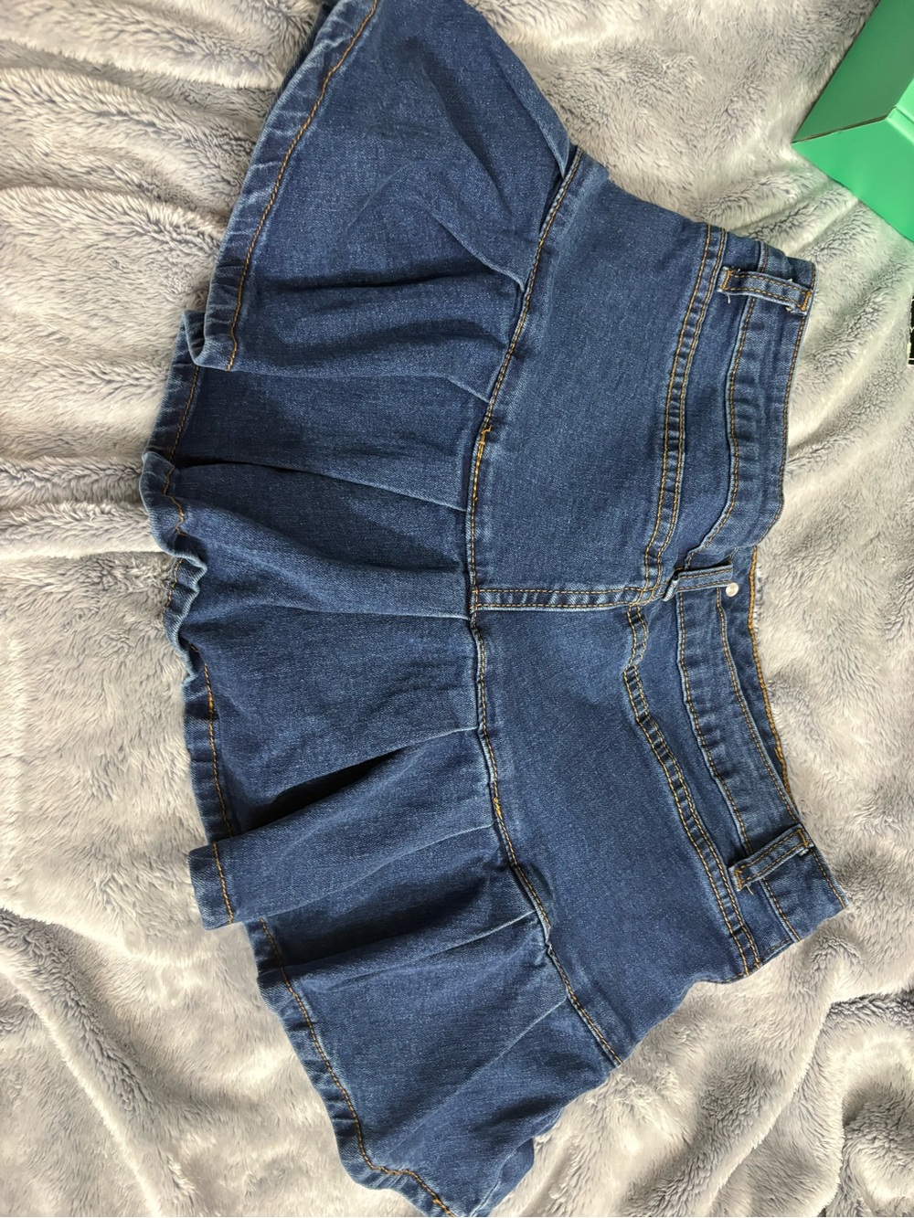 Denim Ruffled Mini Skirt - Blue - Picture 3 of 6